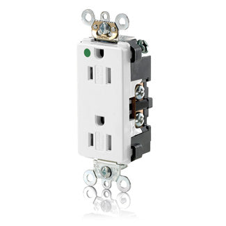 Leviton Decora Plus Duplex Receptacle Outlet Extra Heavy-Duty Hospital Grade Tamper-Resistant Smooth Face 15 Amp 125V Back Or Side Wire White (16262-SGW)
