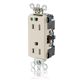 Leviton Decora Plus Duplex Receptacle Outlet Extra Heavy-Duty Hospital Grade Tamper-Resistant Smooth Face 15 Amp 125V Back Or Side Wire Light Almond (16262-SGT)