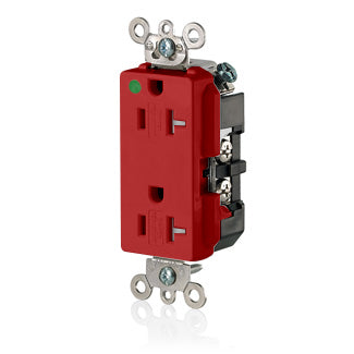Leviton Decora Plus Duplex Receptacle Outlet Extra Heavy-Duty Hospital Grade Tamper-Resistant Smooth Face 20 Amp 125V Red (16362-SGR)