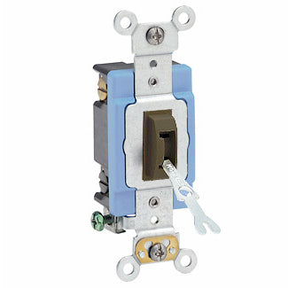 Leviton 15 Amp 120/277V Toggle Locking 4-Way AC Quiet Switch Industrial Grade Self Grounding Back And Side Wired Brown (1204-2L)