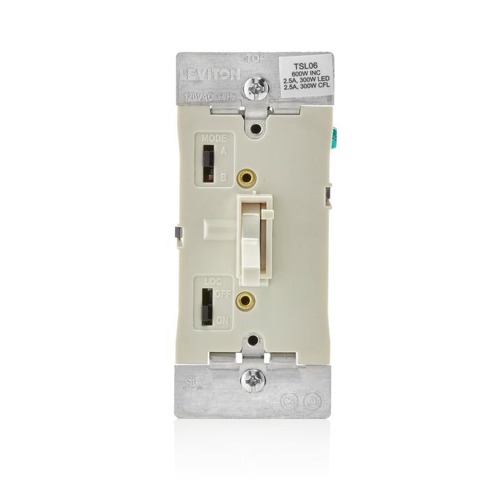 Leviton Universal Dimmable LED Compact Fluorescent Incandescent And Halogen Toggle-Slide Dimmer 600W-120VAC Incandescent 300W-120VAC 60Hz Light Almond (TSL06-1LT)