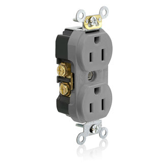 Leviton Duplex Receptacle Outlet Commercial Spec Grade Tamper-Resistant Smooth Face 15 Amp 125V Back Or Side Wire Gray (TBR15-GY)