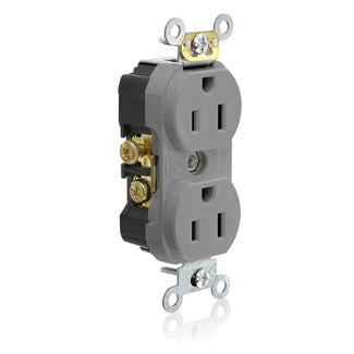 Leviton Duplex Receptacle Outlet Commercial Spec Grade Tamper-Resistant Smooth Face 15 Amp 125V Side Wire NEMA 5 (TCR15-GY)
