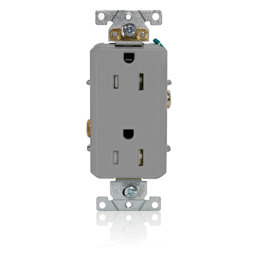 Leviton Decora Plus Duplex Receptacle Outlet Heavy-Duty Industrial Spec Grade Tamper-Resistant Smooth Face 15 Amp 125V Gray (TDR15-GY)