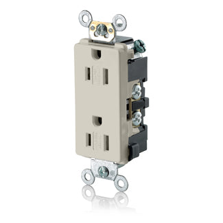 Leviton Decora Plus Duplex Receptacle Outlet Heavy-Duty Industrial Spec Grade Tamper-Resistant Smooth Face 15 Amp 125V Light Almond (TDR15-T)