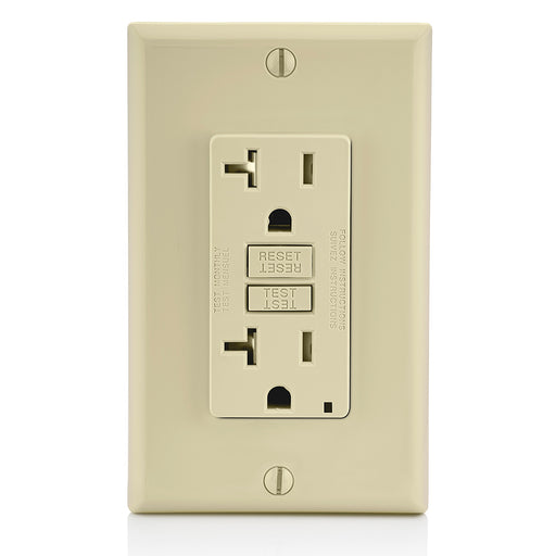 Leviton 20 Amp 125V Receptacle/Outlet 20 Amp Feed-Through Tamper-Resistant Self Text SmarlockPro Slim GFCI Monochromatic Ivory (GFTR2-FI)