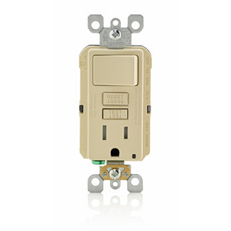 Leviton SmartlockPro Slim GFCI Combination Switch Tamper-Resistant Receptacle With LED Indicator 15 Amp 125V Switch 1800W Ivory (GFSW1-I)