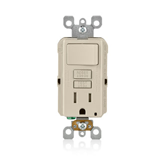 Leviton SmartlockPro Slim GFCI Combination Switch Tamper-Resistant Receptacle With LED Indicator 15 Amp 125V Switch 1800W Light Almond (GFSW1-T)