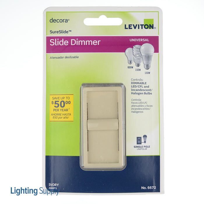 Leviton SureSlide Dimmer For 150W Dimmable LED/Compact Fluorescent --600W Incandescent/Halogen Ivory (6672-1LI)
