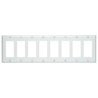 Leviton 8-Gang Decora/GFCI Device Decora Wall Plate/Faceplate Standard Size Painted Metal Device Mount White (80408-W)