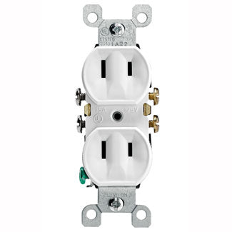 Leviton 15 Amp 125V NEMA 1-15R 2P 2W With Ears Duplex Receptacle Straight Blade Residential Grade Non-Grounding Side Wired (223-W)