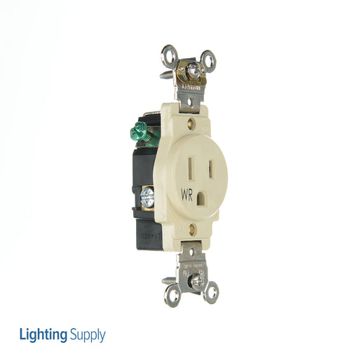 Leviton Weather-Resistant Heavy-Duty Industrial Grade 15A 125V Single Receptacle Outlet Ivory (W5261-I)