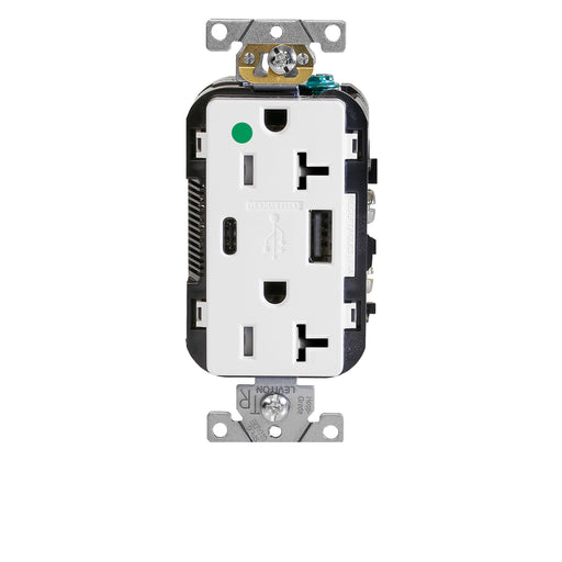 Leviton White Combination Duplex Hospital Grade Receptacle AC USB Charger 20A 125V (T5833-HGW)