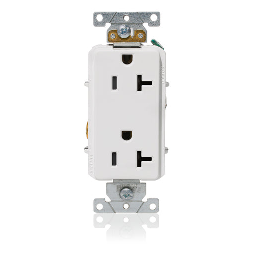 Leviton Decora Plus Duplex Receptacle Outlet Heavy-Duty Industrial Spec Grade Smooth Face 20 Amp 125V Back And Side Wire White (16342-W)