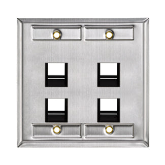 Leviton Angled Dual-Gang Stainless Steel QuickPort Wall Plate With ID Windows 4-Port (43081-2L4)