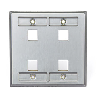 Leviton Stainless Steel QuickPort Wall Plate Dual Gang 4-Port With Designation Windows (43080-2L4)