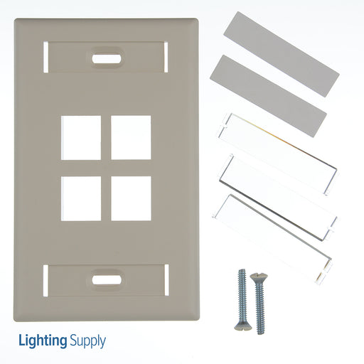 Leviton 1-Gang QuickPort Wall Plate With ID Windows 4-Port Light Almond (42080-4TS)