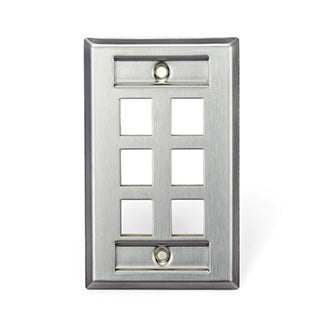 Leviton Stainless Steel QuickPort Wall Plate 1-Gang 6-Port With Designation Windows (43080-1L6)