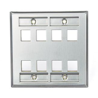 Leviton Stainless Steel QuickPort Wall Plate Dual Gang 8-Port With Designation Windows (43080-2L8)