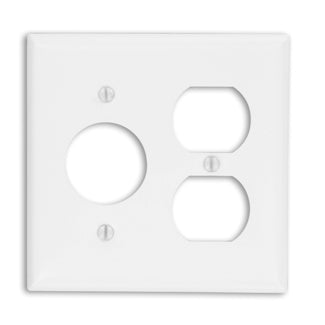 Leviton 2-Gang 1-Duplex 1-Single 1.406 Inch Diameter Device Combination Wall Plate Standard Size Painted Metal Device Mount White (88046)