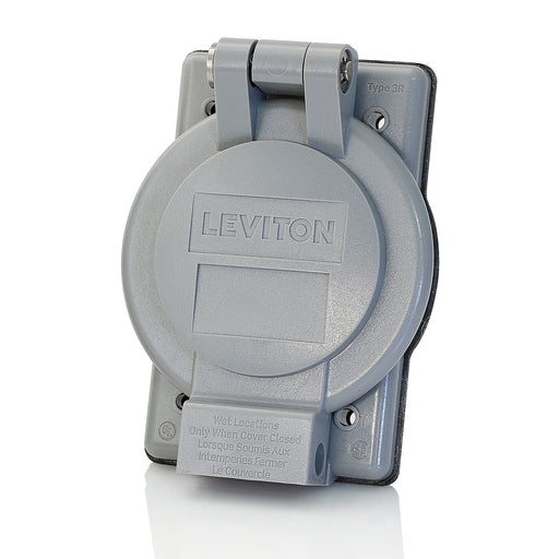 Leviton 1-Gang Weatherproof Cover For 50 Amp Flanged Inlets And Outlets Mounted In Front Of Panel 2.6 Diameter Panel Mount Self Closing Lid Gray (WP4-G)