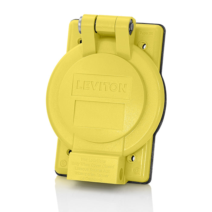 Leviton 1-Gang Weatherproof Cover For 50 Amp Flanged Inlets And Outlets Mounted In Front Of Panel 2.6 Diameter Panel Mount Self Closing Lid Yellow (WP4-YL)