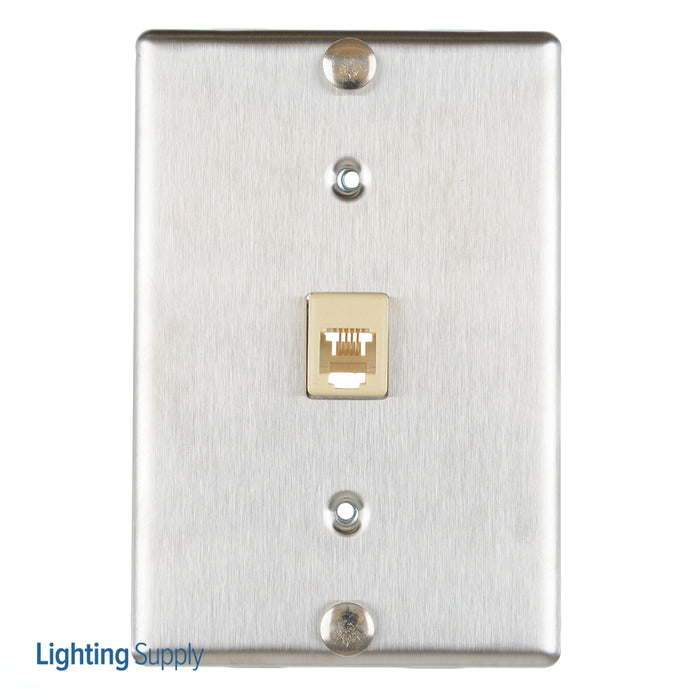 Leviton Telephone Wall Phone Wall Plate Surface Mount Jack 1 Modular 6P4C Jack Screw-Down Connection Stainless Steel (C0256-SS)