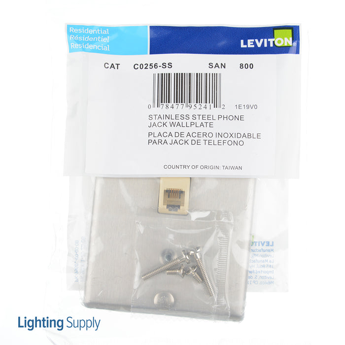 Leviton Telephone Wall Phone Wall Plate Surface Mount Jack 1 Modular 6P4C Jack Screw-Down Connection Stainless Steel (C0256-SS)