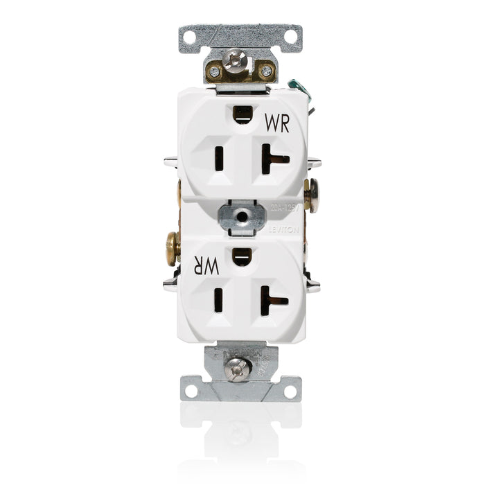 Leviton Duplex Receptacle Outlet Heavy-Duty Industrial Spec Grade Weather-Resistant Indented Face 20A/125V Back Or Side Wire White (WBR20-W)