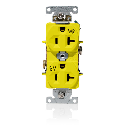Leviton Duplex Receptacle Outlet Heavy-Duty Industrial Spec Grade Weather-Resistant Indented Face 20A/125V Back Or Side Wire Yellow (WBR20-Y)