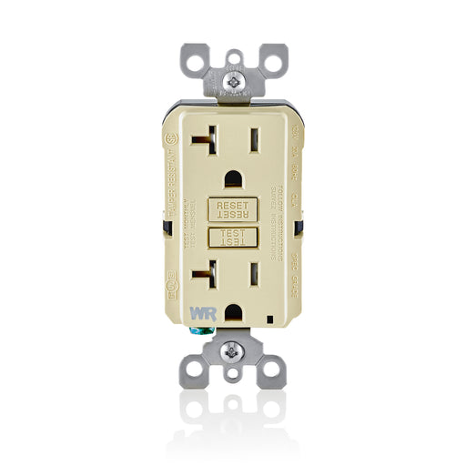 Leviton 20 Amp 125V Receptacle/Outlet 20 Amp Feed-Through Self-Test SmartlockPro Slim Weather And Tamper-Resistant GFCI Monochromatic Ivory (GFWT2-FI)
