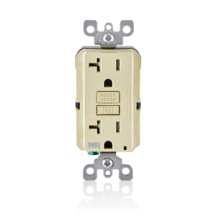 Leviton 20 Amp 125V Receptacle/Outlet 20 Amp Feed-Through Self-Test SmartlockPro Slim Weather And Tamper-Resistant GFCI Monochromatic Ivory (GFWT2-FI)