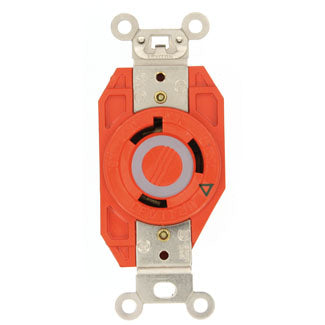 Leviton 30 Amp 277V NEMA L7-30R 2P 3W Flush Mount Locking Receptacle Industrial Grade Isolated Ground V-0-MAX Orange (2630-IG)