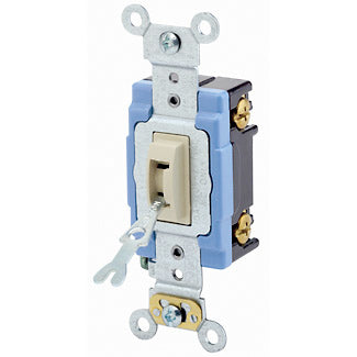 Leviton 15 Amp 120/277V Toggle Locking Single-Pole AC Quiet Switch Industrial Grade Self Grounding Back And Side Wired Ivory (1201-2IL)