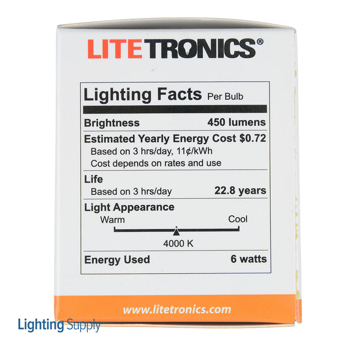 Litetronics 6W MR16 GU10 120V Narrow Flood 4000K 25000 Hours Dimmable (LP06A56NF6D)