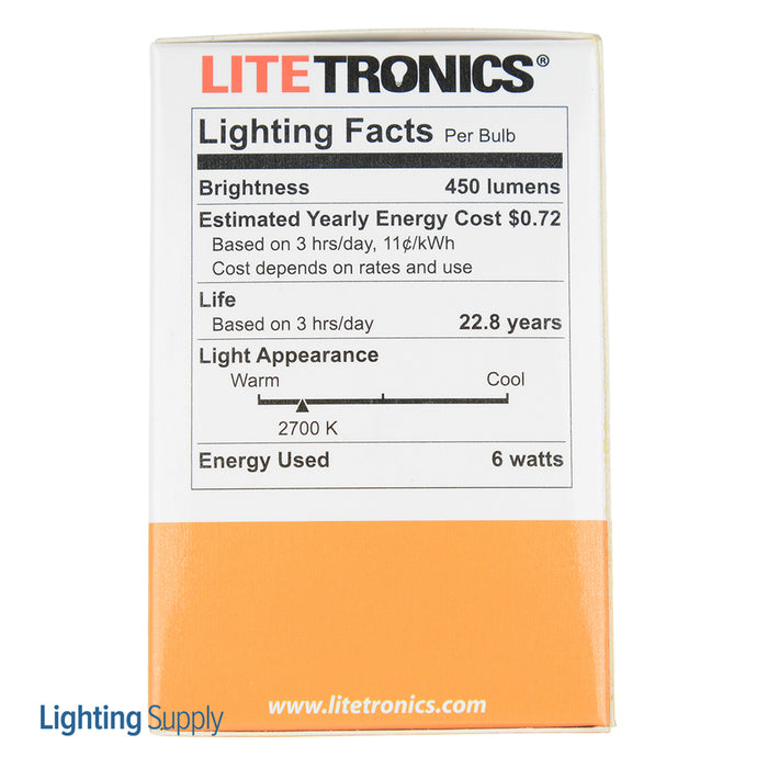 Litetronics 6W MR16 JDR Medium 120V Narrow Flood 2700K 25000 Hours Dimmable (LP06556NF2D)