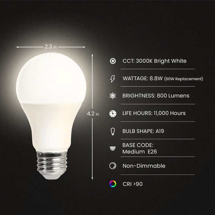 Feit Electric 8.8W [60W Equivalent] Bright White 3000K A19 Garage Bulb LED (OM60930CA10KLEDGARBX)