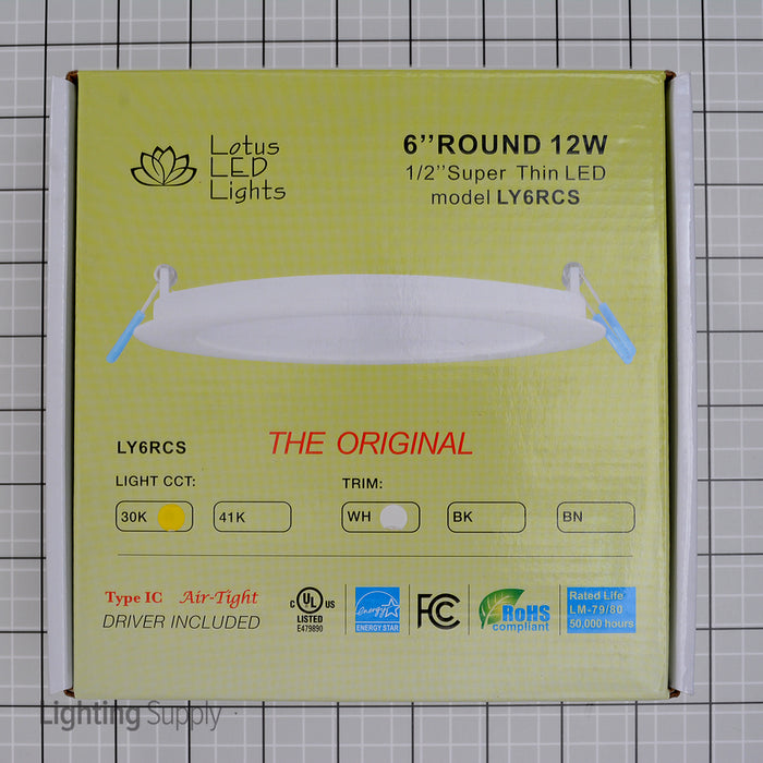 Lotus LED Lights 6 Inch Round Super Thin Original 12W LED 3000K White 110 Degree 700Lm Type IC Airtight Wet Locations 80 CRI (LY6RCS/30K/WH)