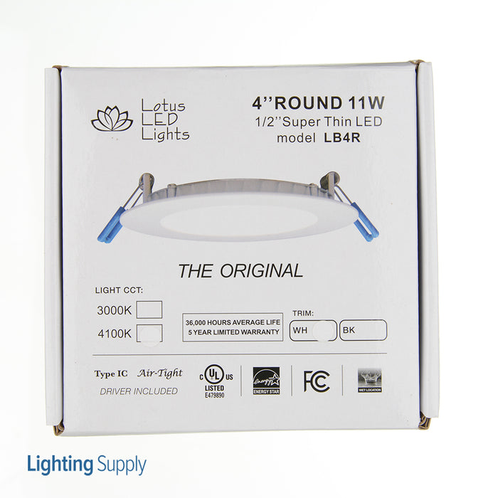 Lotus LED Lights 4 Inch Round Super Thin Economy 11W LED 4100K White 110 Degree 730Lm Type IC Airtight Wet Locations 80 CRI (LB4R/41K/WH)