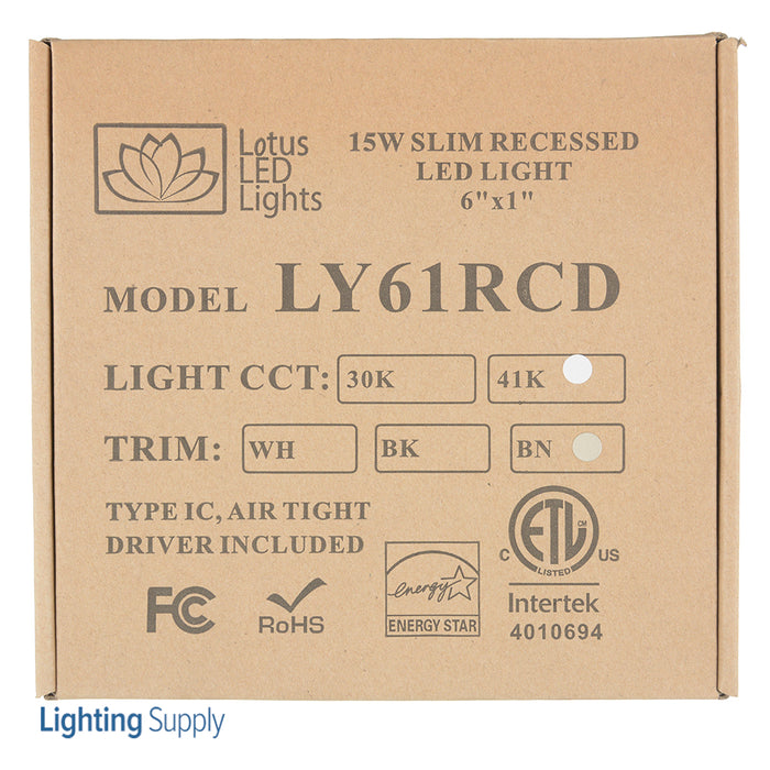 Lotus LED Lights 6 Inch Round Slim 15W LED 4100K Brushed Nickel 110 Degree 900Lm Airtight Type IC Damp Energy Star 80 CRI (LY61RCD/41K/BN)