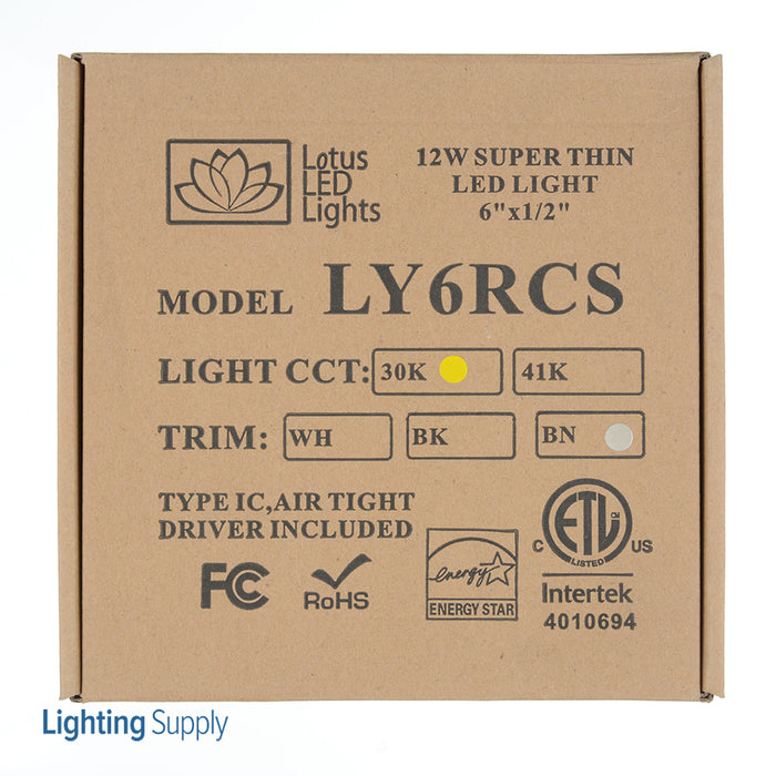 Lotus LED Lights 6 Inch Round Super Thin Original 12W LED 3000K Brushed Nickel 110 Degree 700Lm Type IC Airtight Wet Locations 80 CRI (LY6RCS/30K/BN)