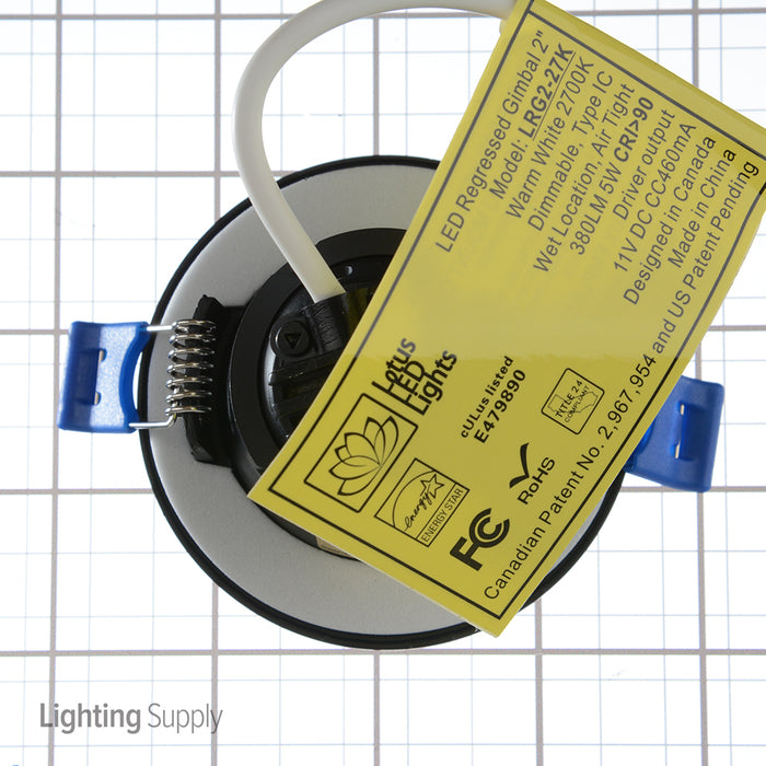 Lotus LED Lights 2 Inch Round Regressed Gimbal 5W LED 2700K Black 24 Degree 380Lm Type IC Airtight Wet Locations 90 CRI (LRG2-27K-BK)