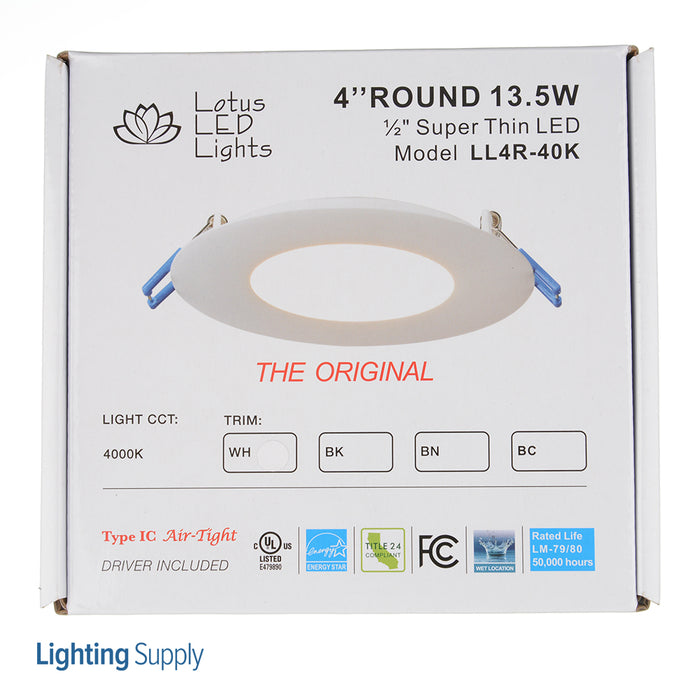 Lotus LED Lights 4 Inch Round Ultimate 13.5W LED 4000K White 110 Degree 800Lm Type IC Airtight Wet Locations Energy Star 90 CRI (LL4R-40K-WH)