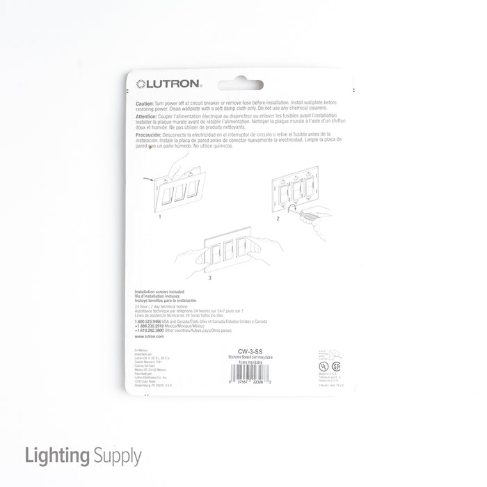 Lutron Claro Wall Plate 3-Gang Stainless Steel (CW-3-SS)