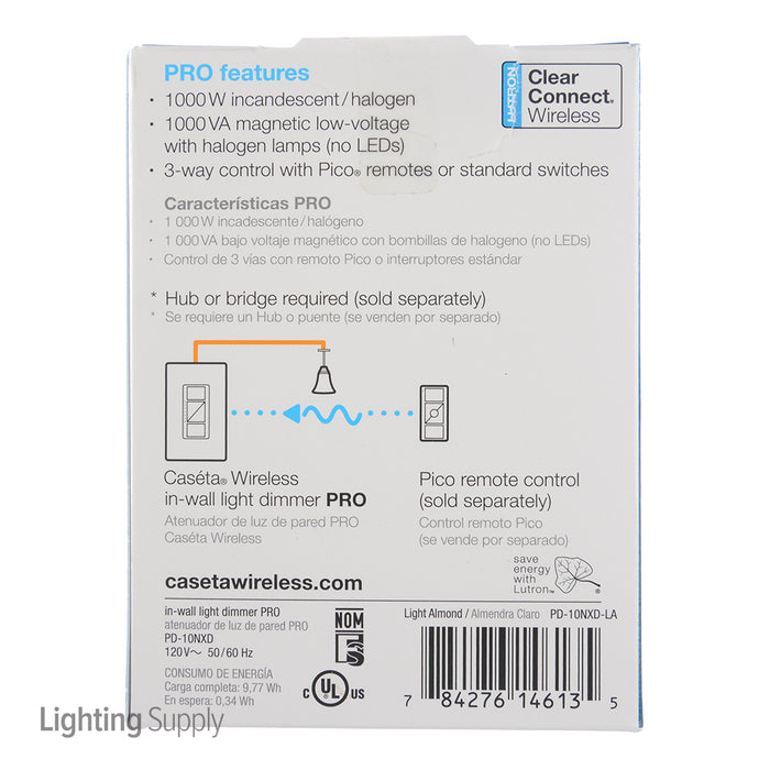 Lutron Caseta 250W LED 3-Way Dimmer Light Almond (PD-10NXD-LA)