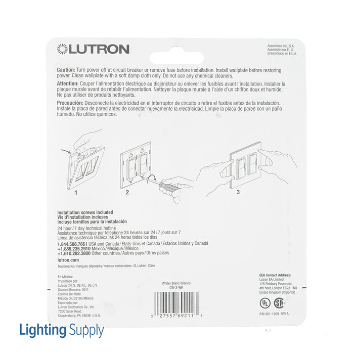 Lutron Claro Wall Plate 2-Gang White (CW-2-WH)