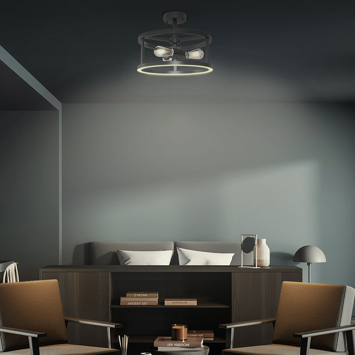 Feit Electric Katalyst Collection LED Semi Flush Decorative Ceiling Light Fixture Matte Black CCT Selectable 2700K/3000K/3500K/4000K/5000K (FM15/6WY/NL/BLK)