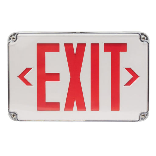 Maxlite 109740 Double-Sided Thermoplastic Exit Sign Red Letters White Battery Backup Wet Locations (EX-RW-WL)