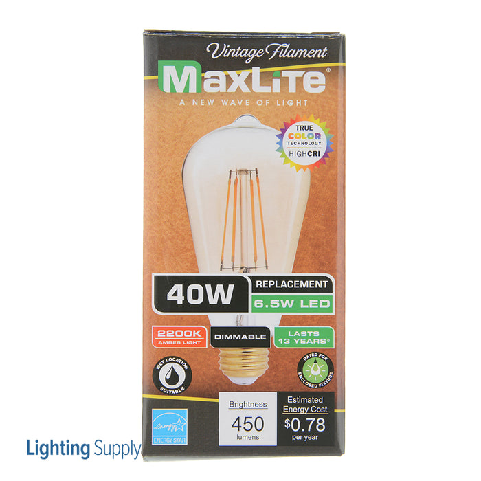 Maxlite 1409893 Vintage 6.5W Filament ST19 90 CRI 2200K Dimmable JA8 (V6.5ST19DLED922/JA8)