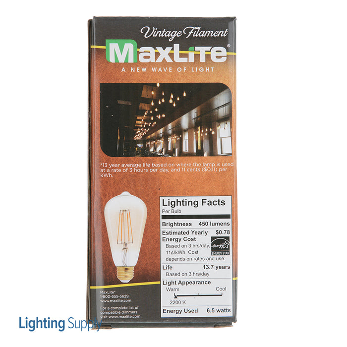 Maxlite 1409893 Vintage 6.5W Filament ST19 90 CRI 2200K Dimmable JA8 (V6.5ST19DLED922/JA8)